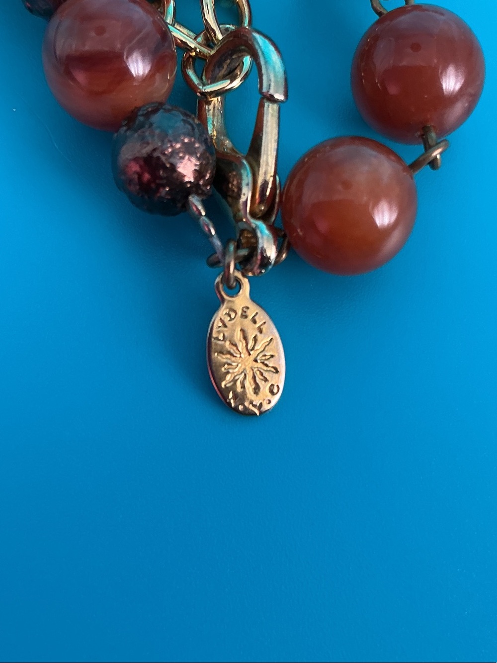 Vintage Lydell NYC Double Strand Acrylic Bead Red Agate Pendant Necklace - Picture 7 of 11